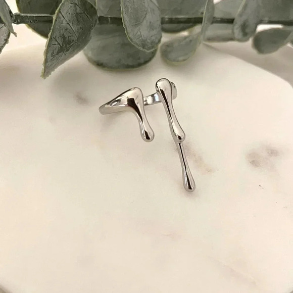 925 Sterling Silver Drip Ring Unique Minimalist Ring Geometric Stackable Ring - Picture 6 of 7